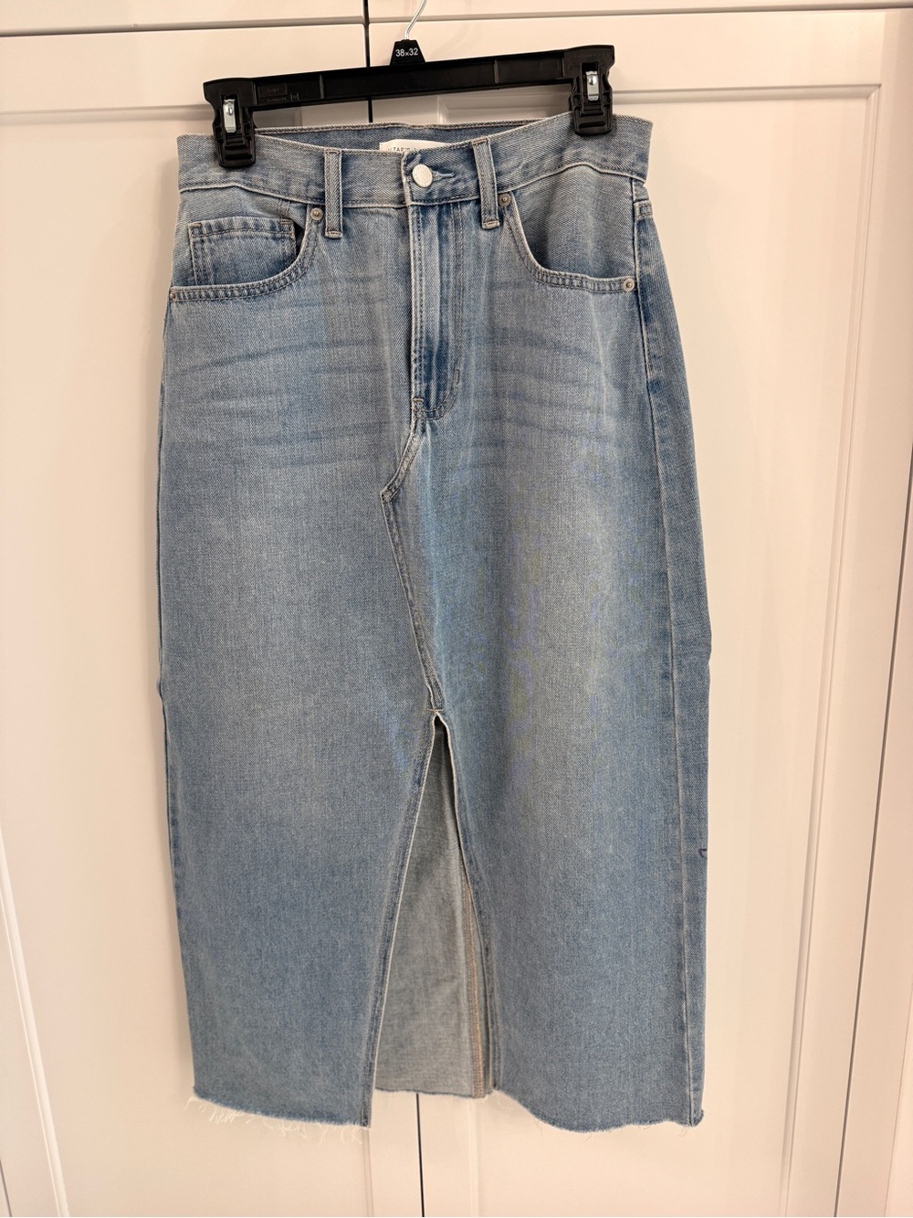 Altar'd State Light Blue Denim Midi Skirt with Front Slit